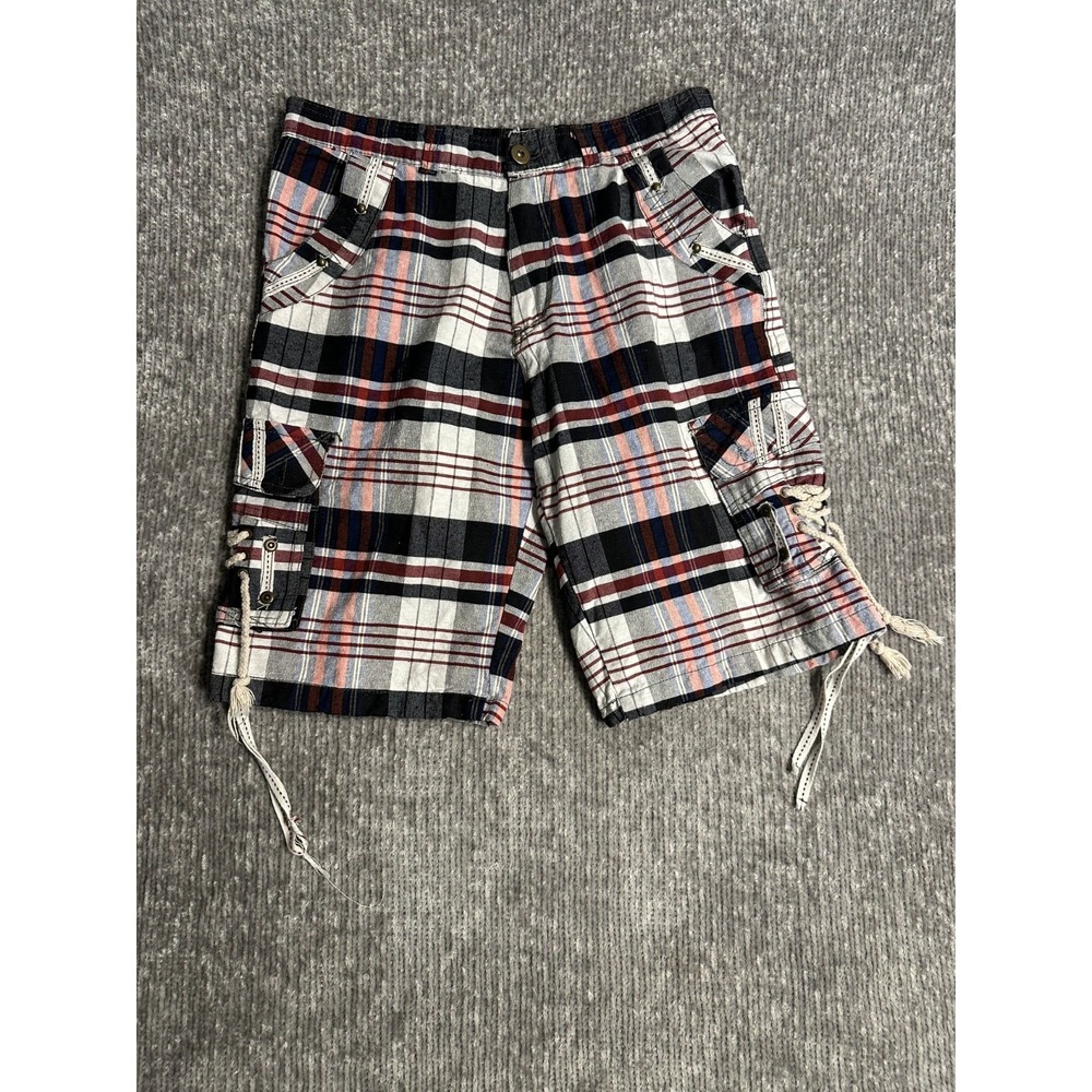 The Image Cargo Shorts Mens 34 Plaid Y2K Hip Hop Streetwear Multi Pocket